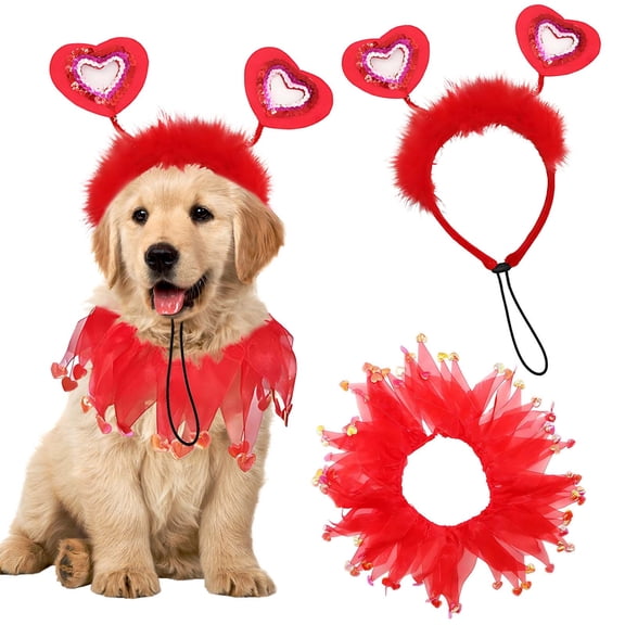 Rewenti Valentines Day Costume Heart Shaped Headband Pompom Red Holiday Party Accessory