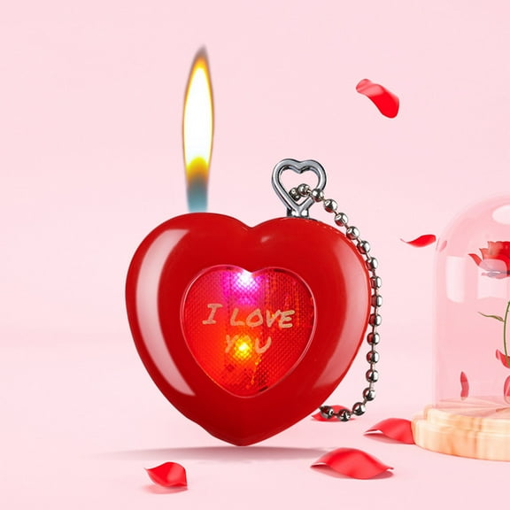 Rewenti Windproof Refillable Love Inflatable Lighter Keychain Pink Butane Open Flame Lighters for Key Chain Pendant Kitchen Candles