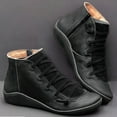 thumbnail image 1 of Rewenti Women Casual Flat Leather Retro Lace-Up Boots Side Zipper Plus Shoe Boots Black 10.5(43), 1 of 5