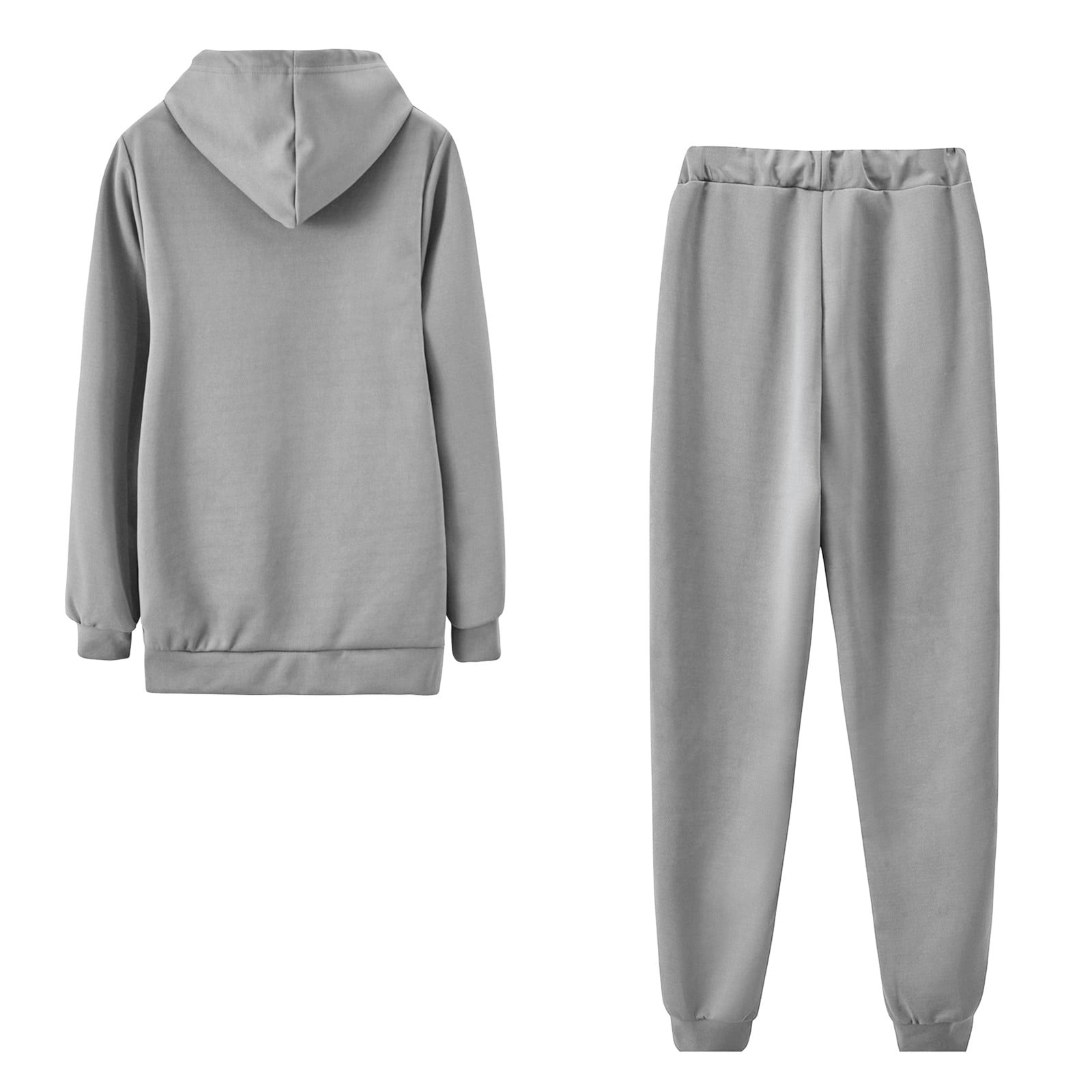 Rewenti Women Color Hooded Sweatshirt and Pant Tracksuit Sport Suit Gray 6(M)