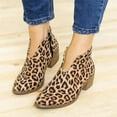 thumbnail image 1 of Rewenti Women Mid Heel Shoes Winter Warm Leopard Fashion Side Zipper Pointed Toe Casual Solid Color Ankle Boots Brown 7.5(40), 1 of 4