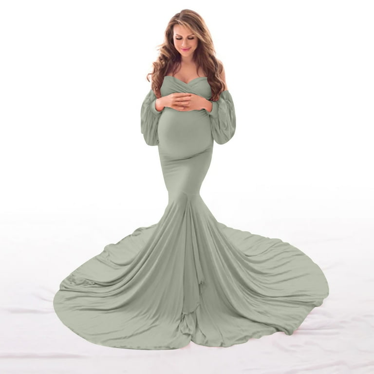 green emerald velvet dress Pink Off Shoulder Tulle Maternity Ball Gown for Photoshoot Sexy See Through  Puffy Ruffles Pregnancy Dresses, Long Tail Baby Shower Prom Dress- Green  5|XL at Amazon Women's Clothing store