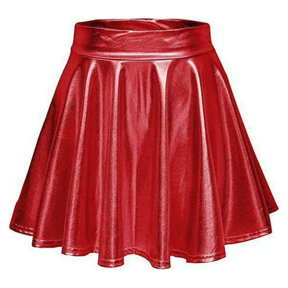Rewenti Women's Nightclub Skirt Performance Pleated Metal Folding Mini Skirt Red 8(L)