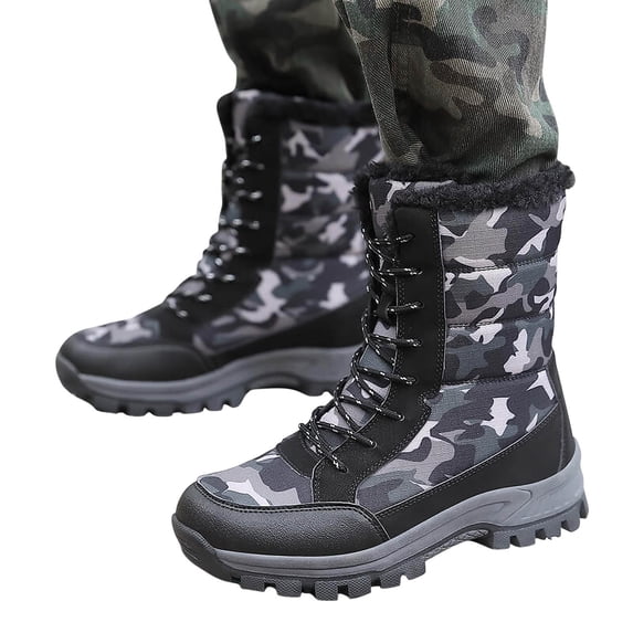 Rewenti Women's Snow Boots Thick Soled Fall/winter New Plush Insulation Snow Boots Outdoor Camouflage High Top Cotton Shoes Black 5.5(36)