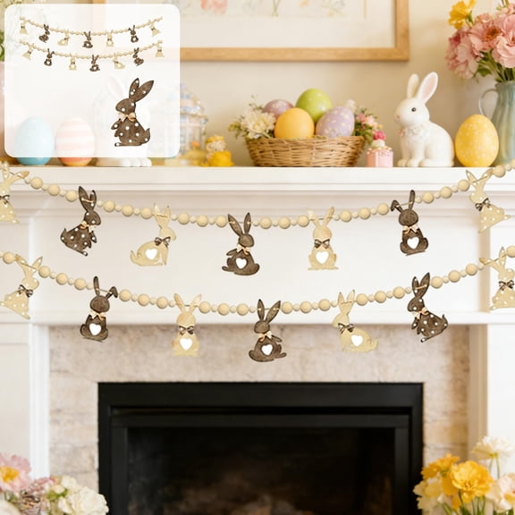 Rewenti Wooden Easter Egg & Bunny Garland – 78.7" Long Fireplace Mantel Decor