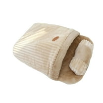 Rewenti pet bed Pet Sleeping Bag Plush Warm Blanket Quilt Drill Hole Detachable Pillow Semi-Enclosed Winter Bed Khaki christmas dog bed