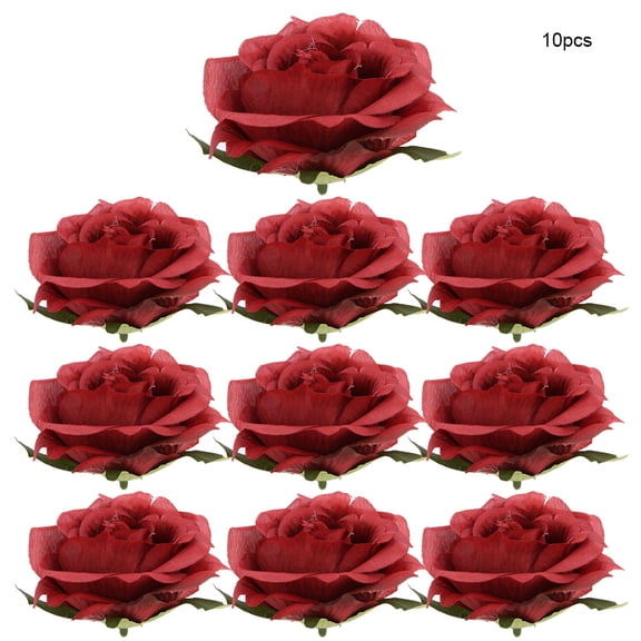Rewera 10PCS Artificial Silk Rose Buds Flowers Heads DIY Flower For Dress Wedding Deep Red