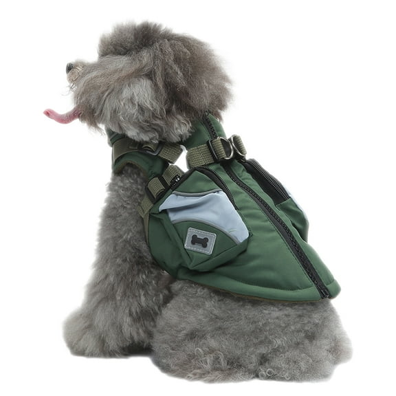 Rewera 1pcs green dog winter cotton-padded coat chest back zip-up jacket with reflective