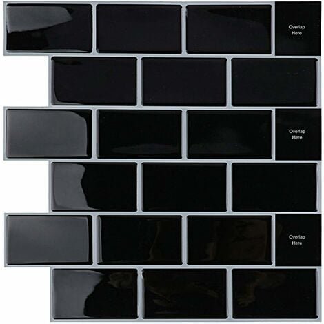 Rewera Backsplash Adhesive for Kitchen Bathroom, Fake Tile Adhesive Wall White Backsplash Kitchen Adhesive, Waterproof Metro 3D PVC Tile Wall Adhesive, 4 Pieces (Black, 4 Sheets)