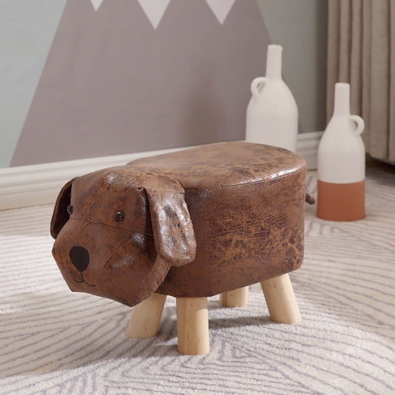 Rewera Wooden Low Seat for Home & Kindergarten, Brown Cartoon Design Adorable Dog-Shaped Kids Stool