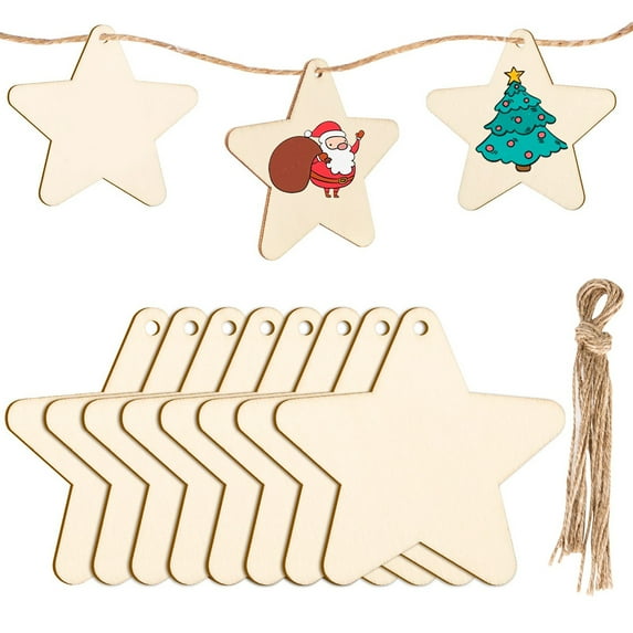 Rewera Wooden decorative hanging stars, DIY crafts, wooden pendants, decorative hangers for painting with 40 pieces of threads for Christmas decorations, Christmas pendants, tree