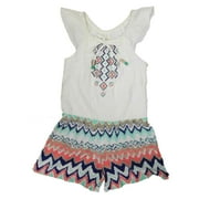 Rewind Girls White Cream Ivory Peasant Tribal Print Romper Medium