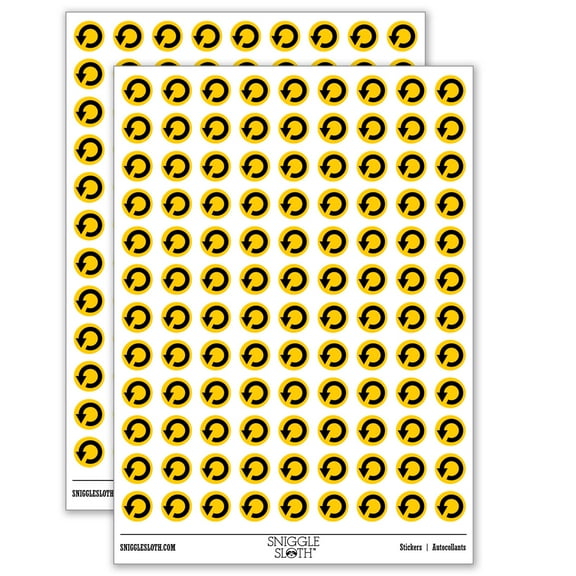 Rewind Return Go Back Arrow Circle Backwards 200+ Round Stickers - Gloss Finish - 0.50" Size - Yellow