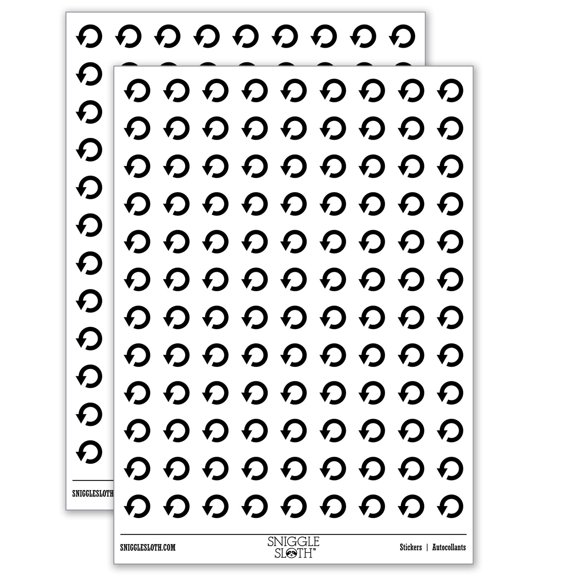 Rewind Return Go Back Arrow Circle Backwards 200+ Round Stickers - Matte Finish - 0.50" Size - White