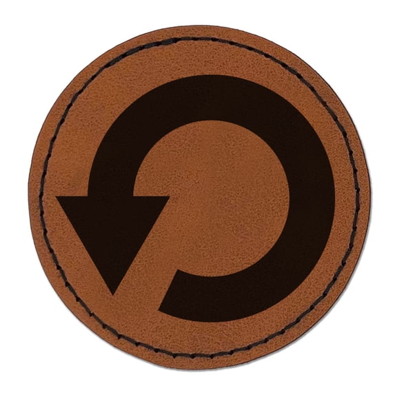 Rewind Return Go Back Arrow Circle Backwards Round Iron-On Engraved Faux Leather Patch Applique - 2.5 Inch - Brown