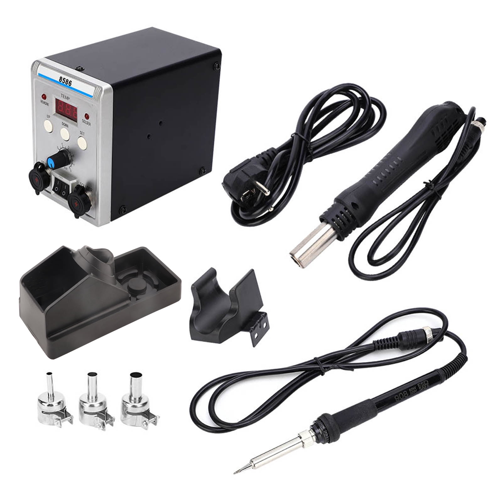 Rework Soldering Station Hot Air Gun Digital Display Adjustable Temperature 8586 EU Plug 250V