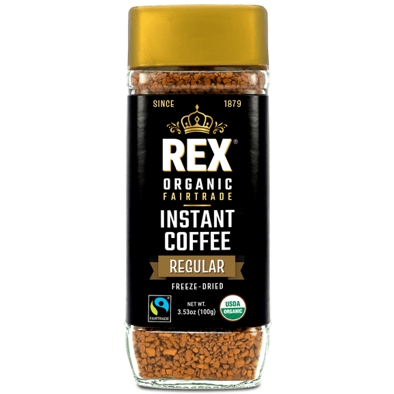 Rex Coffee Organic Fairtrade Freeze-Dried Instant Coffee, Medium Roast, 3.53 oz