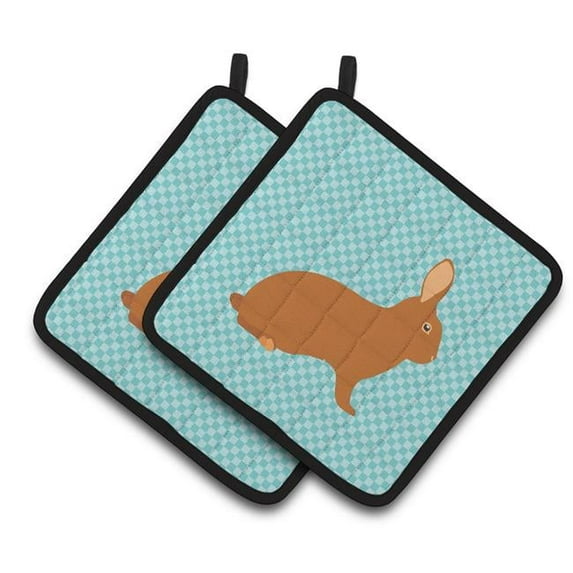 Rex Rabbit Blue Check Pair of Pot Holders - Blue