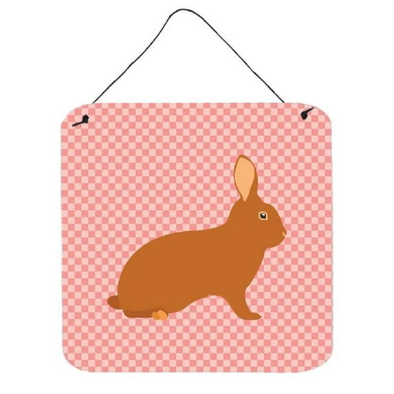 Rex Rabbit Pink Check Wall or Door Hanging Prints, 6 x 6 in.