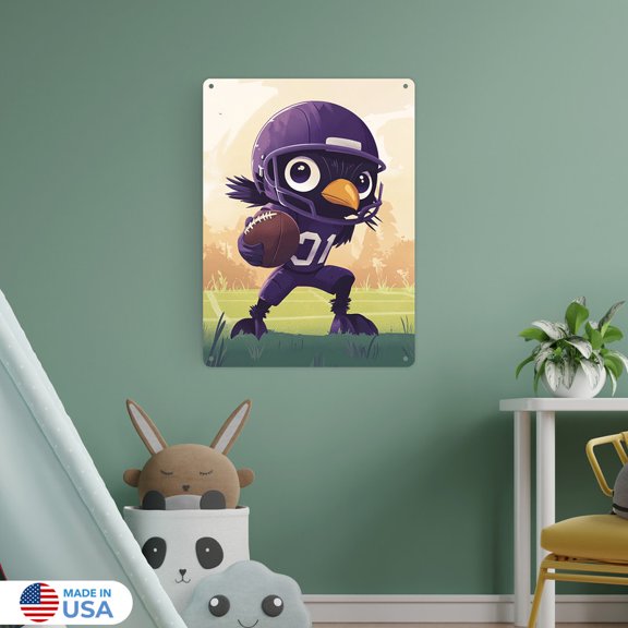 Rex the End-Zone Raven Metal Sign Wall Decor by Dancing Littles Jungle - Size 12x16 inch