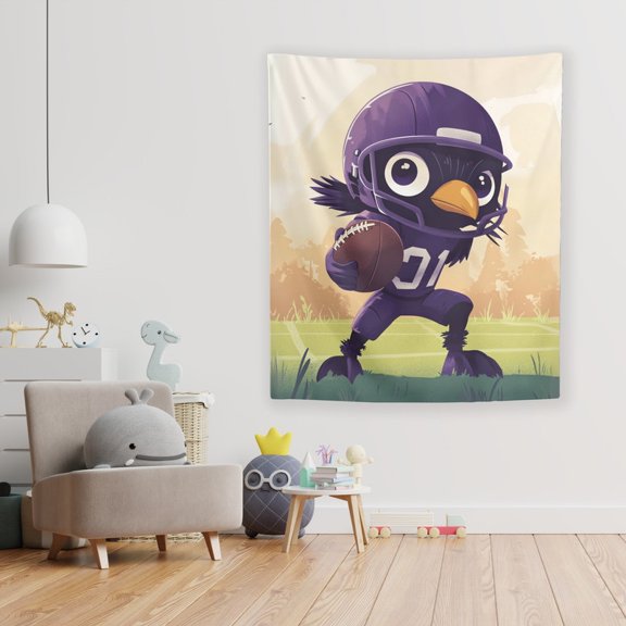 Rex the End-Zone Raven Wall Tapestry by Dancing Littles Jungle