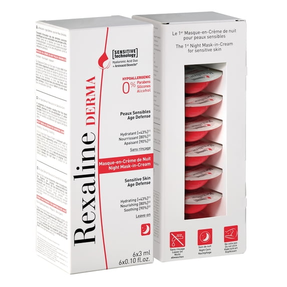 Rexaline Derma Hyaluronic Acid Mask, Sensitive Skin Night Cream, 6x0.10 Oz