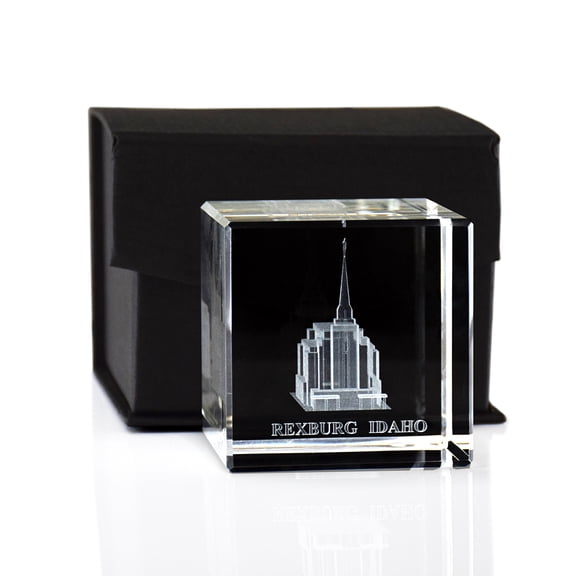 Rexburg Idaho Temple Laser Engraved Crystal Cube by Ringmasters