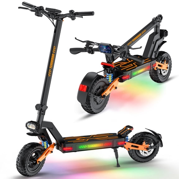 Rexei Yeki 11'' Adult Electric Scooter, 2000W Peak Motor, 48V 25Ah Battery, Front And Rear Disc Brakes + Shock Absorbers, Foldable Off-Road Electric Scooter With Cool Led Ambient