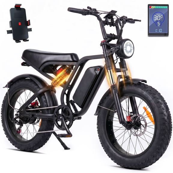 Rexei Yeki 20" Fat Tire Electric Bike for Adults, 1800W Motor 48V 20AH Battery, 30MPH Max Speed, 7-Speed, Front/Rear Suspension, LED Display, Up to 40 Mile Range, Black
