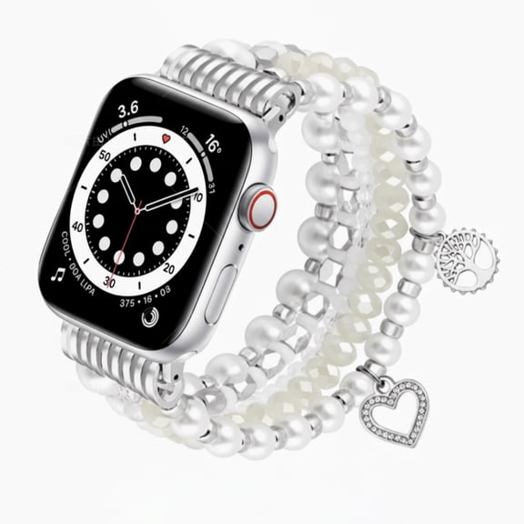 Rexfannbs Beaded Bracelet Compatible for Apple Watch Band 38mm/40mm/41mm/42mm, Fashion Elastic Stretch Women Bands for Watch Series 11/10/9/8/7/SE/6/5/4/3/2/1, White