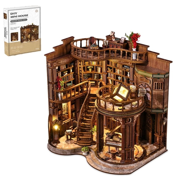 Rexfannbs Book Nooks for Adults, DIY 3D Wooden Puzzle Miniature House Book Nook Kit,with Led Light, Model Kits Craft Kits for Adults, Home Decor & Gift