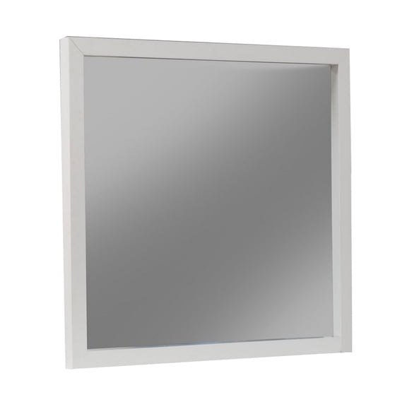 Rexi 37 x 40 Rectangular Dresser Wall Mirror, Mahogany Wood, White Frame- Saltoro Sherpi