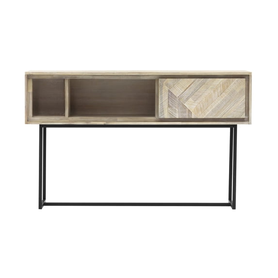 Rexi 51 Inch Sideboard Console Table, Drawer, Open Shelf, Natural Brown - Saltoro Sherpi