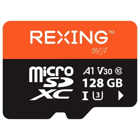 Rexing 128GB microSDXC UHS-3 4K Full HD Video High Speed Transfer Monitoring SD Card with Adapter for Dash Cams, Surveillance System, Security Camera, & Body Cam