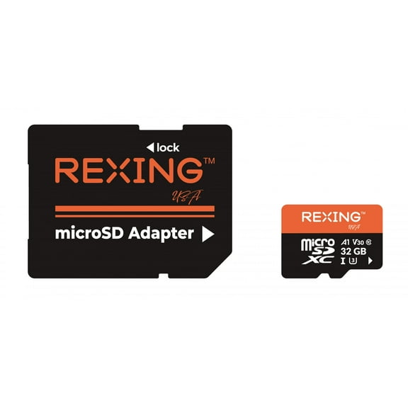 Rexing 32GB microSDXC UHS-3 4K Full HD Video High Speed Transfer Monitoring SD Card with Adapter for Dash Cams, Surveillance System, Security Camera, & Body Cam