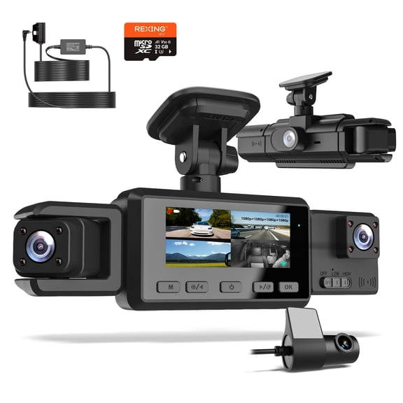 Rexing 4-Channel Dash Cam with Built-In Motion Sensor, App Control, WiFi, Front Rear & Side Cameras, Vehicle Driving Recorder