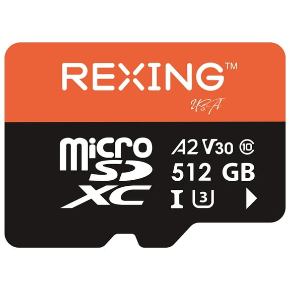 Rexing 512GB microSDXC UHS-3 4K Full HD Video High Speed Transfer Monitoring SD Card with Adapter for Dash Cams, Surveillance System, Security Camera, & Body Cam