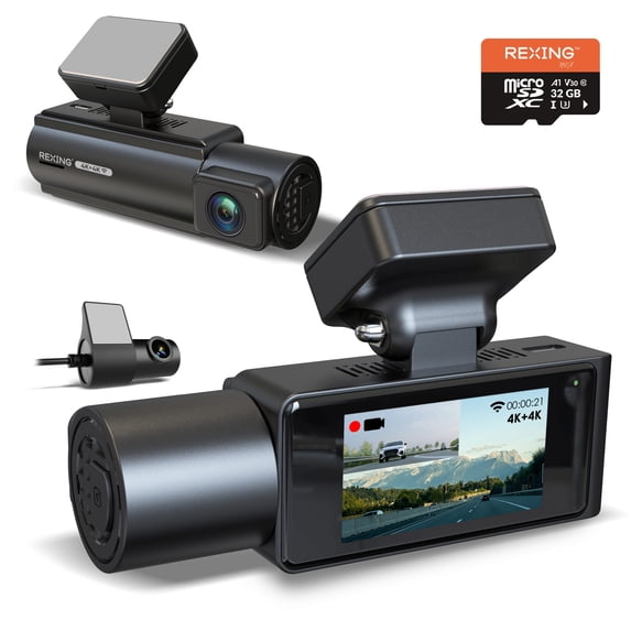 Rexing C2 Pro 4K Dual Dash Cam with Front & Rear 4K, 5GHz Wi-Fi, Parking Mode, 32GB Card