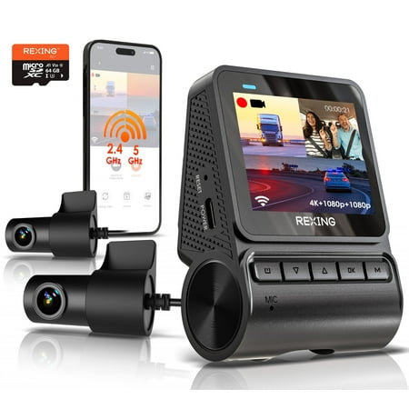 Rexing RH2-3 Triple Channel Dash Cam – 2.5K Front and Dual 1080p Rear Cameras with Wi-Fi, and Optional GPS
