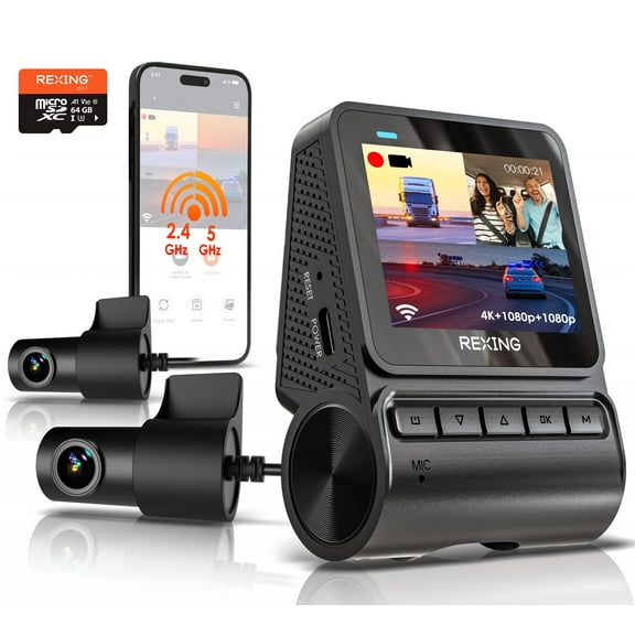 Rexing RH2-3 Triple Channel Dash Cam  2.5K Front and Dual 1080p Rear Cameras with Wi-Fi, and Optional GPS