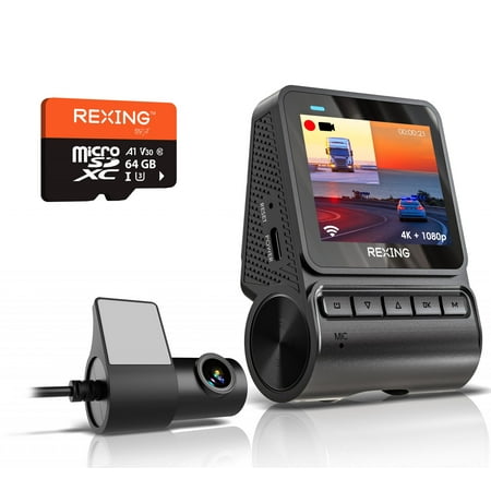 Rexing RH2 Dual Dash Cam – 4K Front and 1080p Rear Dash Camera with Wi-Fi, and Optional GPS