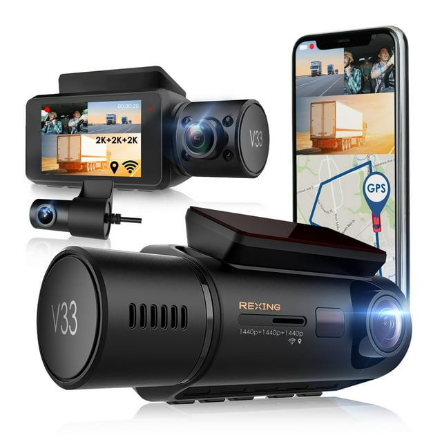 Rexing V33 3 Channel 1440p+1440p+1440p Front, Cabin and Rear Camera Dashcam with Built-in Wi-Fi & GPS