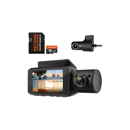 Rexing - V33 3 Channel 1440p+1440p+1440p Resolution Dashcam with Front, Cabin and rear camera, GPS, Mobile App, Parking Monitor - Black
