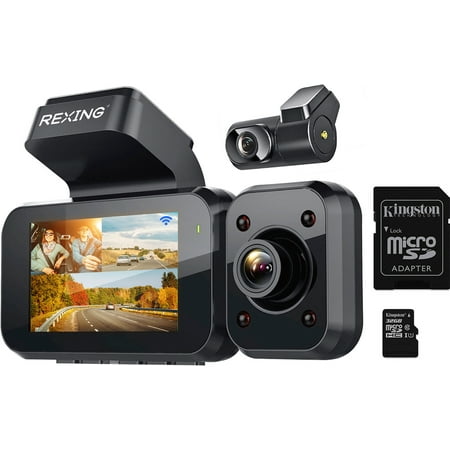 Rexing - V5 Plus 3-Channel 4K Dash Cam 3" LCD Voice Control, Wi-Fi, GPS with Adhesive Mount - Black