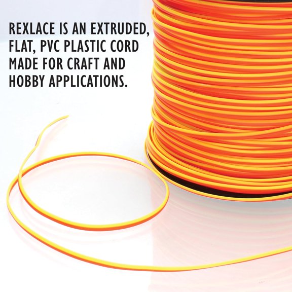 Rexlace Flat Plastic Lacing – Boondoggle String, Neon Yellow / Orange, 0.092" W, 0.035” Thick, 100 Yd