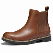 Rexoro Men Chelsea Ankle Boots Slip On Faux Leather Comfort Lug Men's Booties Brown 12