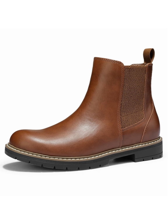 Men Chelsea Ankle Boots Slip On Faux Leather Comfort Lug Men's Booties Brown 11