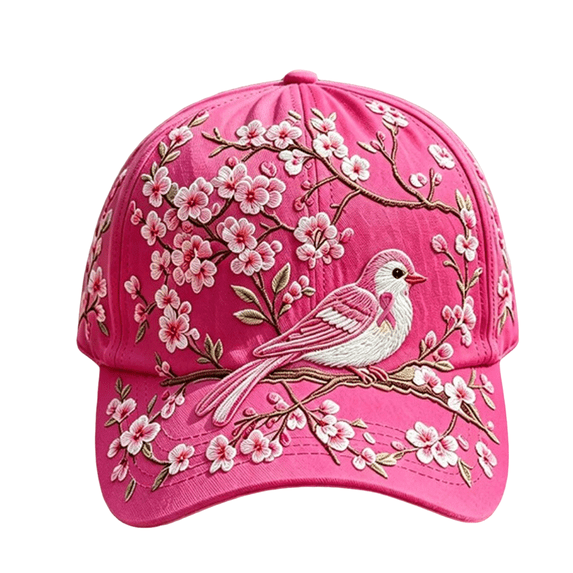 Rexolia Adjustable Breast Cancer Awareness Baseball Cap for Women and Men Embroidered Bird and Floral Pattern Structured Hat A One Size