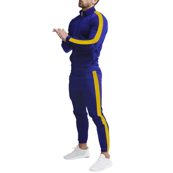 Rexolia Men's 2-Piece Contrast Stitch Tracksuit Zip Up Jacket & Sweatpants Set Royal Blue 3XL