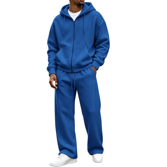 Rexolia Men's 2-Piece Hoodie and Straight Sweatpants Set Clean Fit with Kangaroo Pocket Royal Blue S